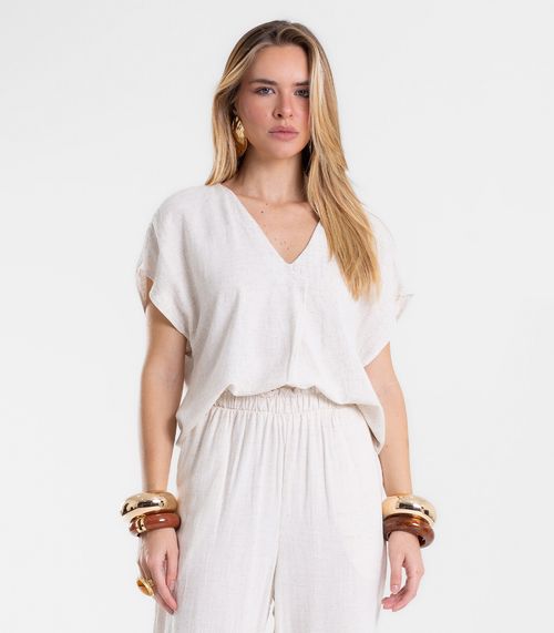 Blusa Feminina Linho Strong Decote V Endless Bege