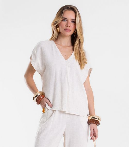 Blusa Feminina Linho Strong Decote V Endless Bege