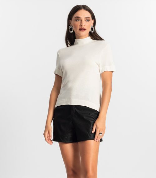 Blusa Feminina Gola Alta ViscoTrico Básica Endless Off White