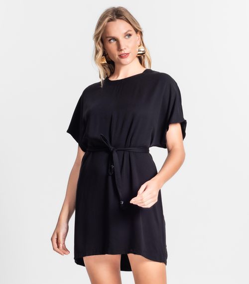 Vestido Feminino Curto Com Cinto Viscose Endless Preto