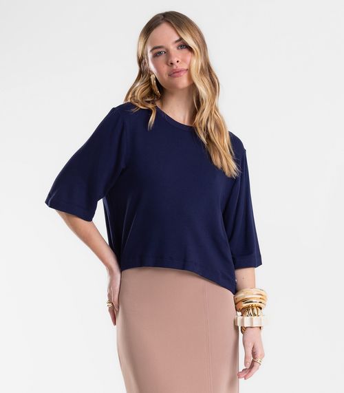 Blusa Feminina Manga Curta em Molecotton Endless Azul