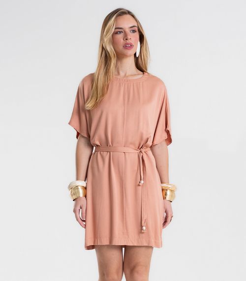 Vestido Feminino Curto Com Cinto Viscose Endless Marrom