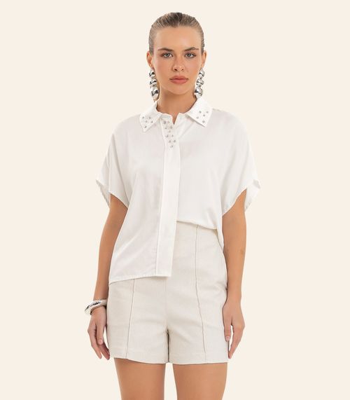 Camiseta Feminina Viscose Khyara Acetinado Endless Bege