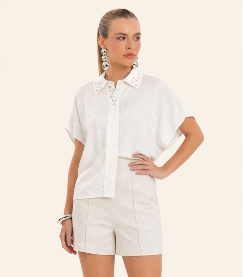 Camiseta Feminina Viscose Khyara Acetinado Endless Bege