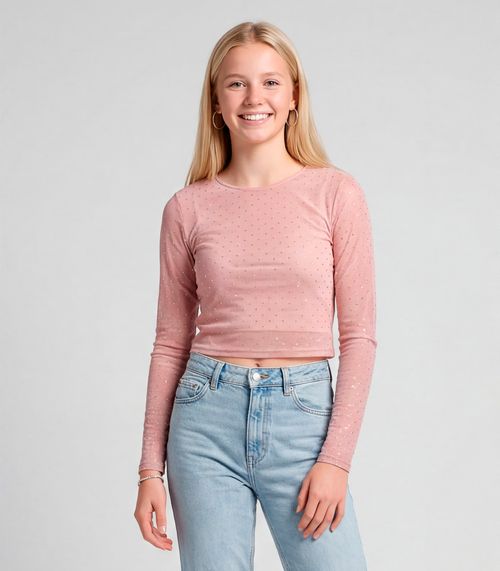 Blusa Juvenil Com Sobreposição Minty Rosa