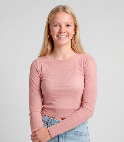 Blusa Juvenil Com Sobreposição Minty Rosa