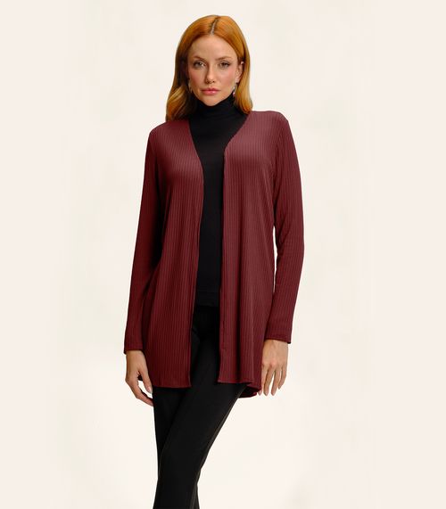 Cardigan Feminino Ribana Canelada Básico Endless Vermelho
