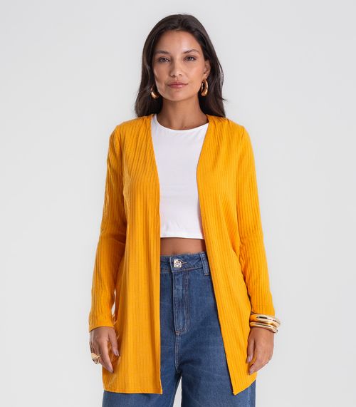 Cardigan Feminino Ribana Canelada Básico Endless Amarelo