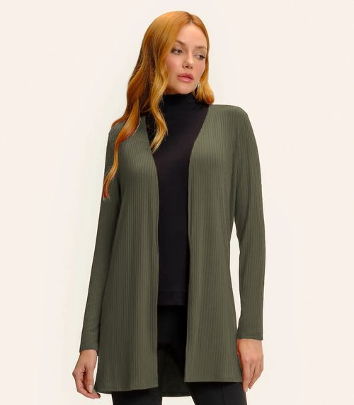 Cardigan Feminino Ribana Canelada Básico Endless Verde