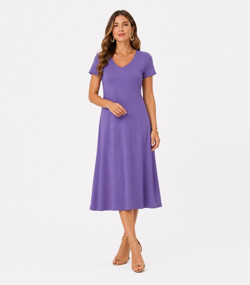 Vestido Midi Com Decote Em V Malha Visco Endless Roxo