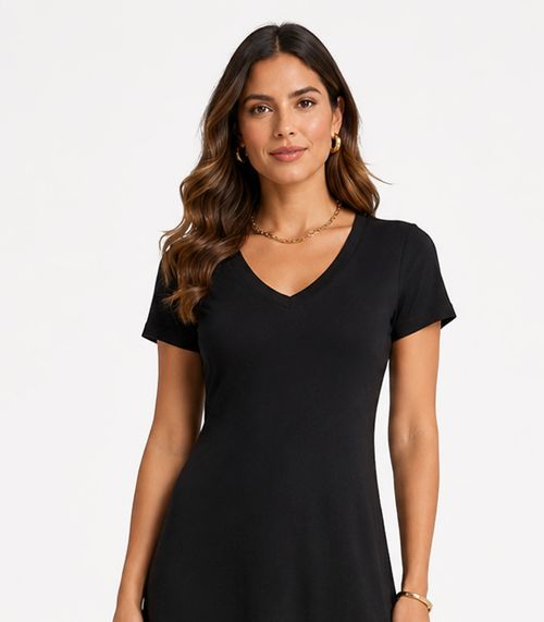 Vestido Midi Com Decote Em V Malha Visco Endless Preto