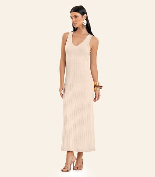 Vestido Feminino Midi Decote Em V Endless Bege