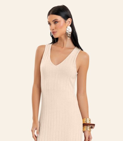 Vestido Feminino Midi Decote Em V Endless Bege