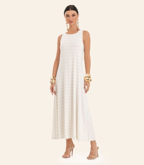 Vestido Feminino Midi Evasê Endless Bege