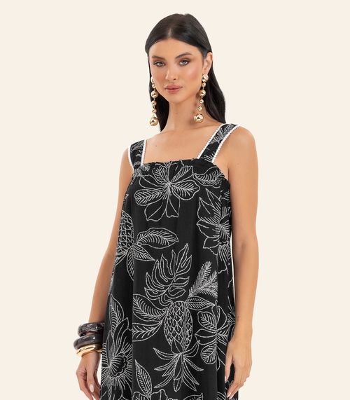 Vestido Feminino Midi Decote Quadrado Endless Preto