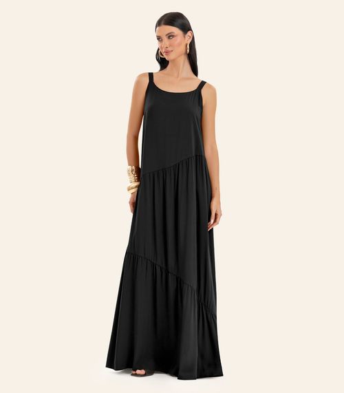 Vestido Feminino Longo Em Viscose Evasê Endless Preto