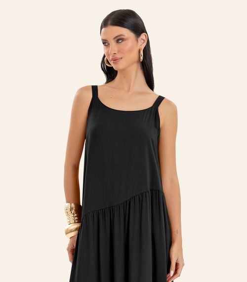 Vestido Feminino Longo Em Viscose Evasê Endless Preto