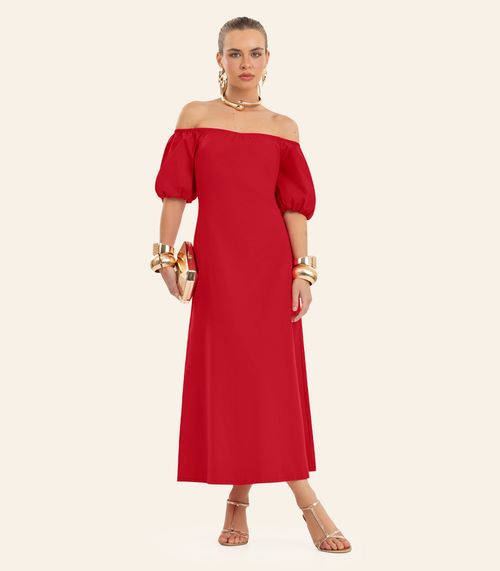 Vestido Feminino Midi Manga Bufante Endless Vermelho