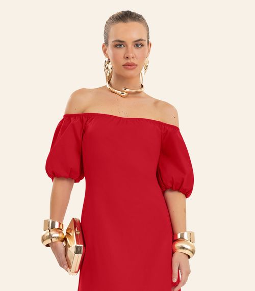 Vestido Feminino Midi Manga Bufante Endless Vermelho
