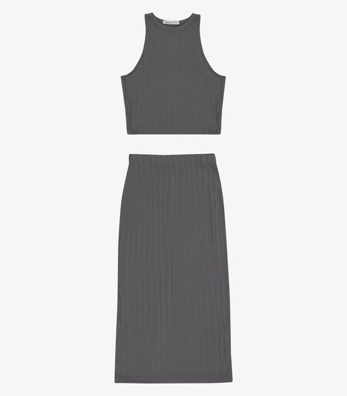 Conjunto Feminino Regata Com Saia Midi Endless Cinza