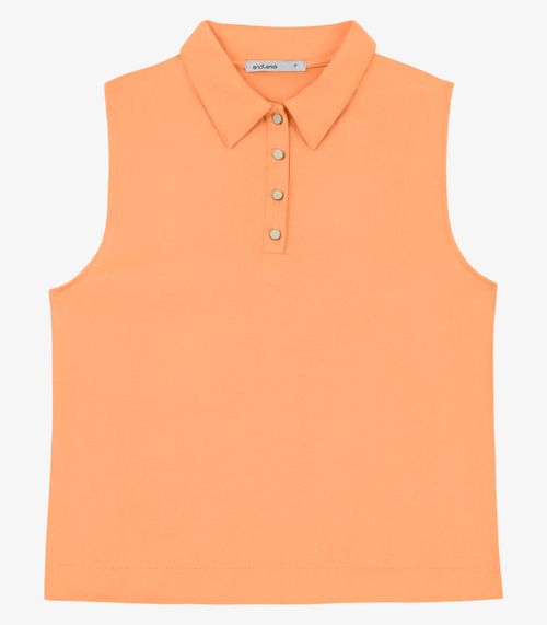 Polo Feminina Sem Manga Com Botões Endless Laranja