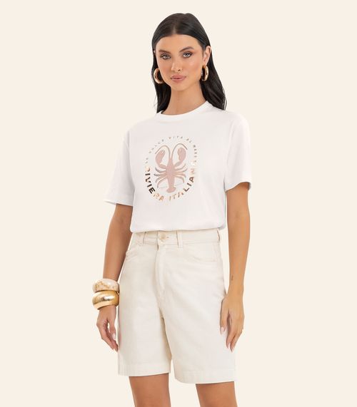 T Shirt Feminina Com Estampa Localizada Endless Bege