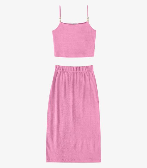 Conjunto Feminino Blusa Com Saia Midi Endless Rosa