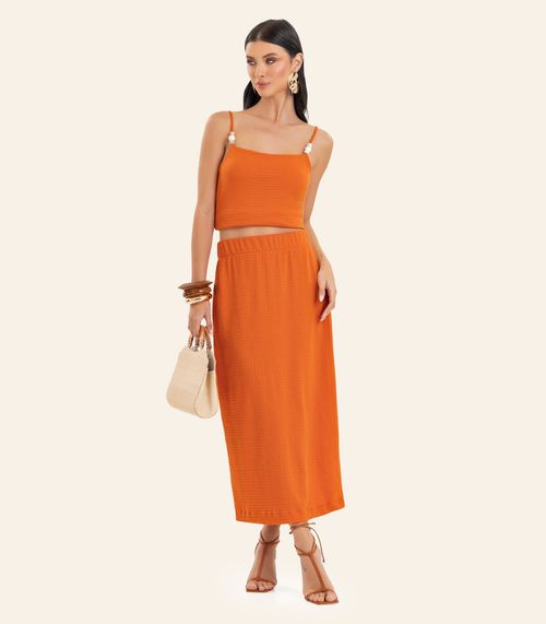 Conjunto Feminino Blusa Com Saia Midi Endless Laranja