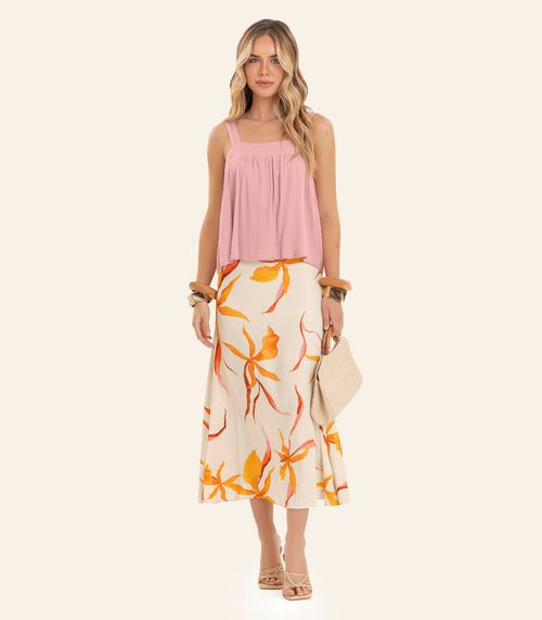 Saia Feminina Midi Evasê Endless Bege