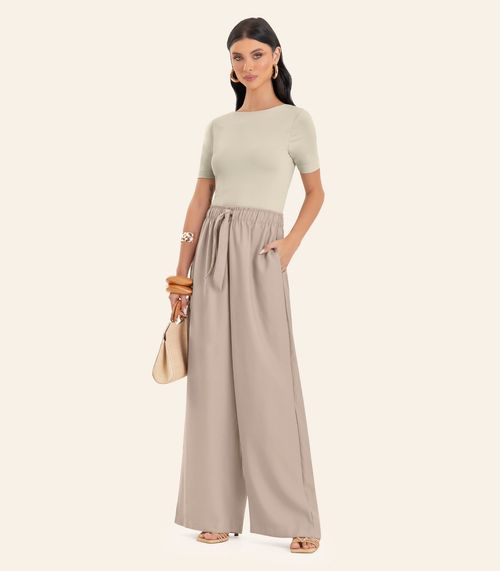 Calça Feminina Pantalona Em Alfaiataria Endless Bege