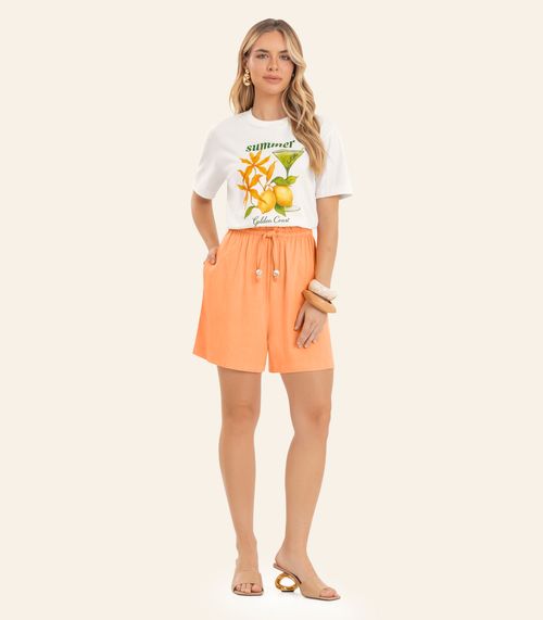 Shorts Feminino Em Linho Endless Laranja
