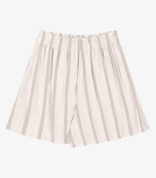 Shorts Feminino Em Linho Maquinetado Evasê Endless Bege