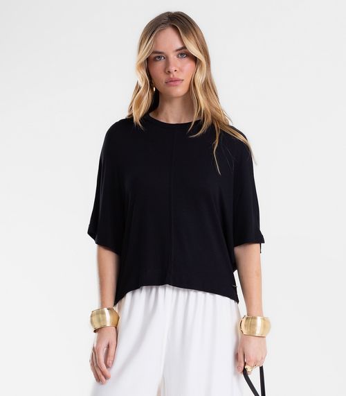 Blusa Feminina Ampla Viscotricot E Ribana Endless Preto