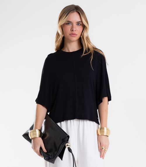 Blusa Feminina Ampla Viscotricot E Ribana Endless Preto
