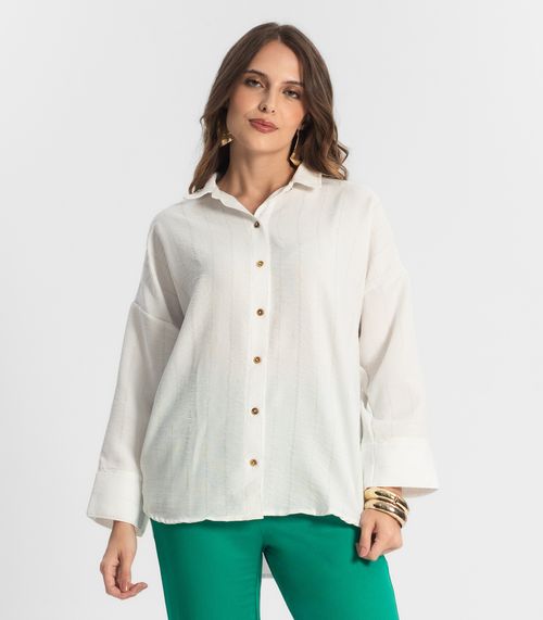 Camisa Feminina Ampla Listrada Manga Longa Endless Bege