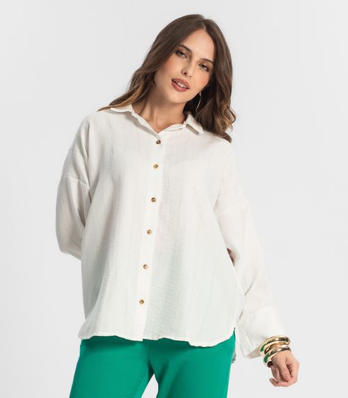 Camisa Feminina Ampla Listrada Manga Longa Endless Bege