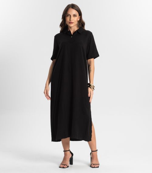 Vestido Feminino Midi Com Fenda Lateral Endless Preto