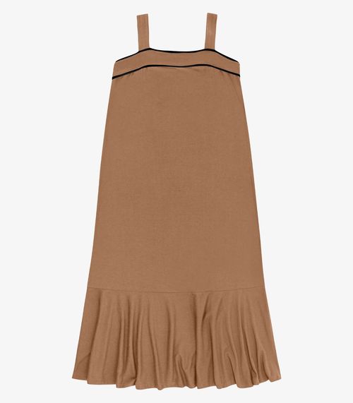 Vestido Feminino Super Midi Evasê Liso Endless Marrom