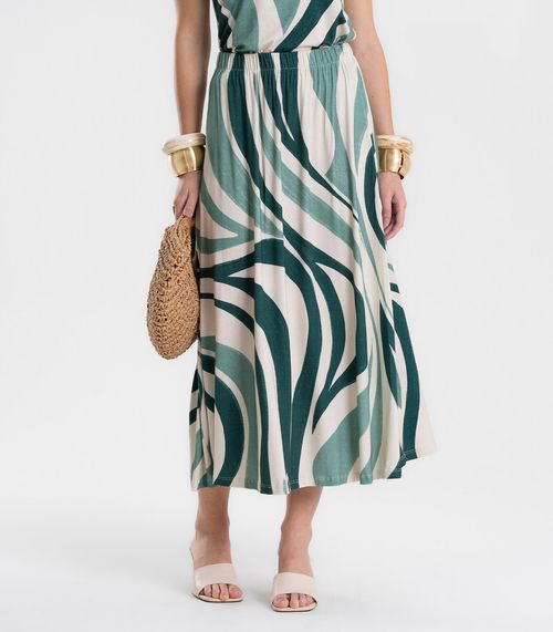 Saia Feminina Super Midi Evasê Estampada Endless Verde