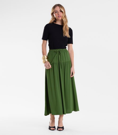 Saia Feminina Super Midi Evasê Lisa Endless Verde