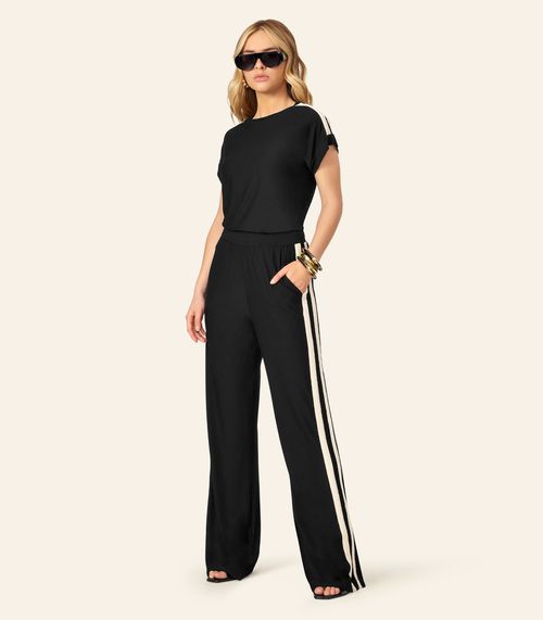 Conjunto Feminino Blusa Com Calça Em Visco Endless Preto