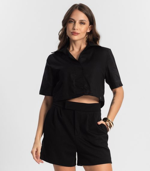 Camisa Feminina Cropped Box Em Popeline Endless Preto