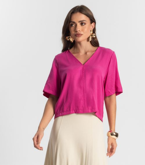 Blusa Feminina Manga Curta Decote V Endless Rosa