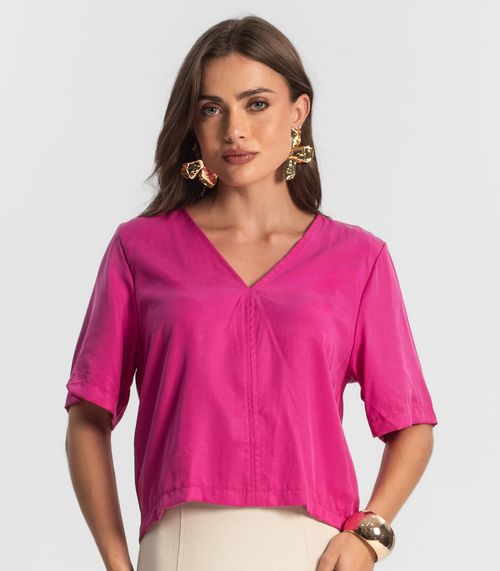 Blusa Feminina Manga Curta Decote V Endless Rosa