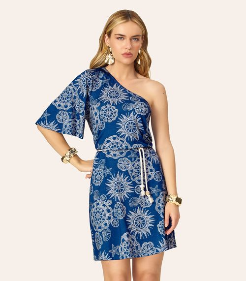 Vestido Feminino Assimetrico Com Cinto Endless Azul