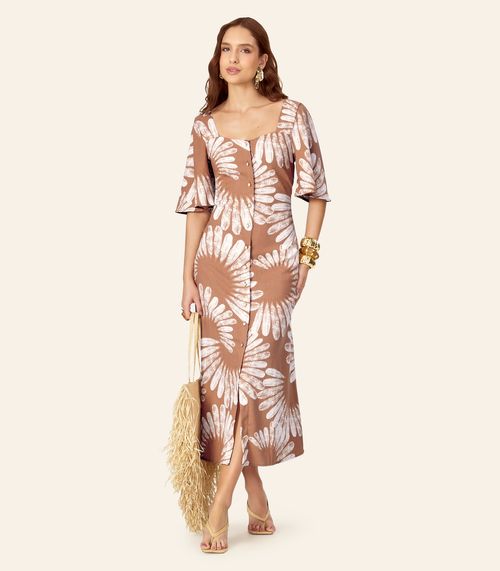 Vestido Feminino Super Midi Estampado Endless Marrom