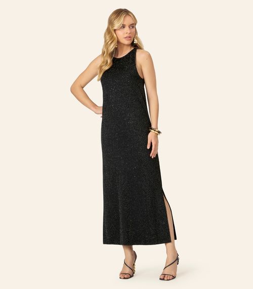 Vestido Feminino Midi Malha Star Brilhos Endless Preto