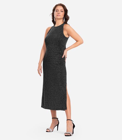 Vestido Feminino Midi Malha Star Brilhos Endless Preto
