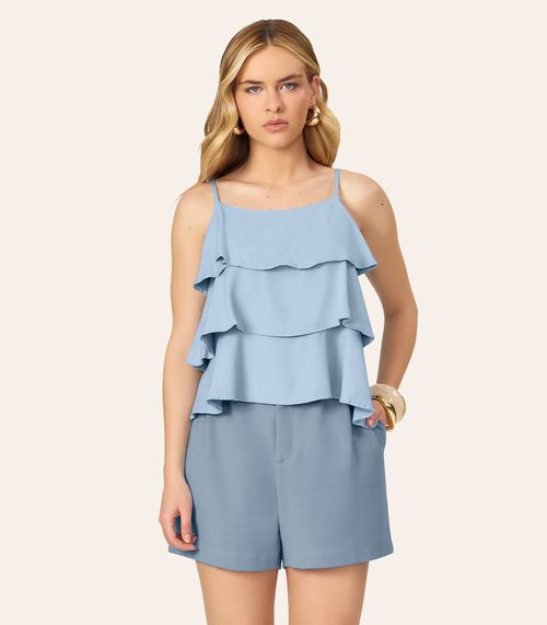 Blusa Feminina  De Alça Com Babados Endless Azul