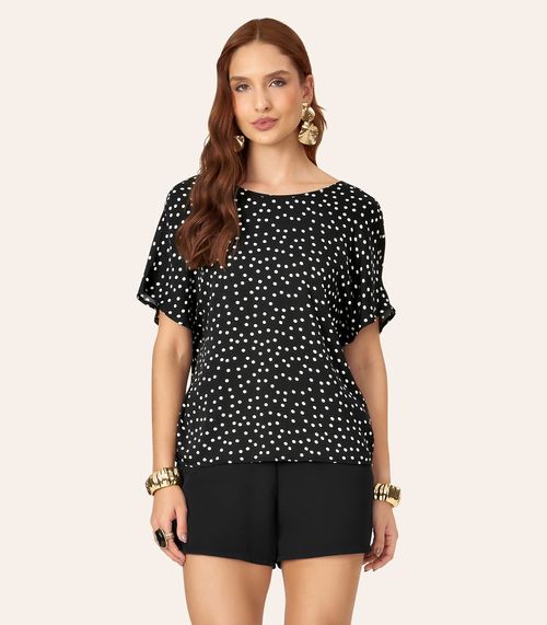 Blusa Feminina Viscose Acetinada Estampada Endless Preto